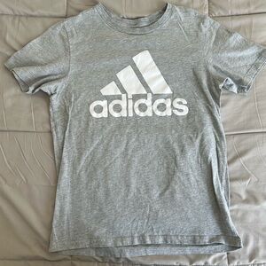 Adidas Kids Light Gray Tee with White Logo, Size L (14-16)